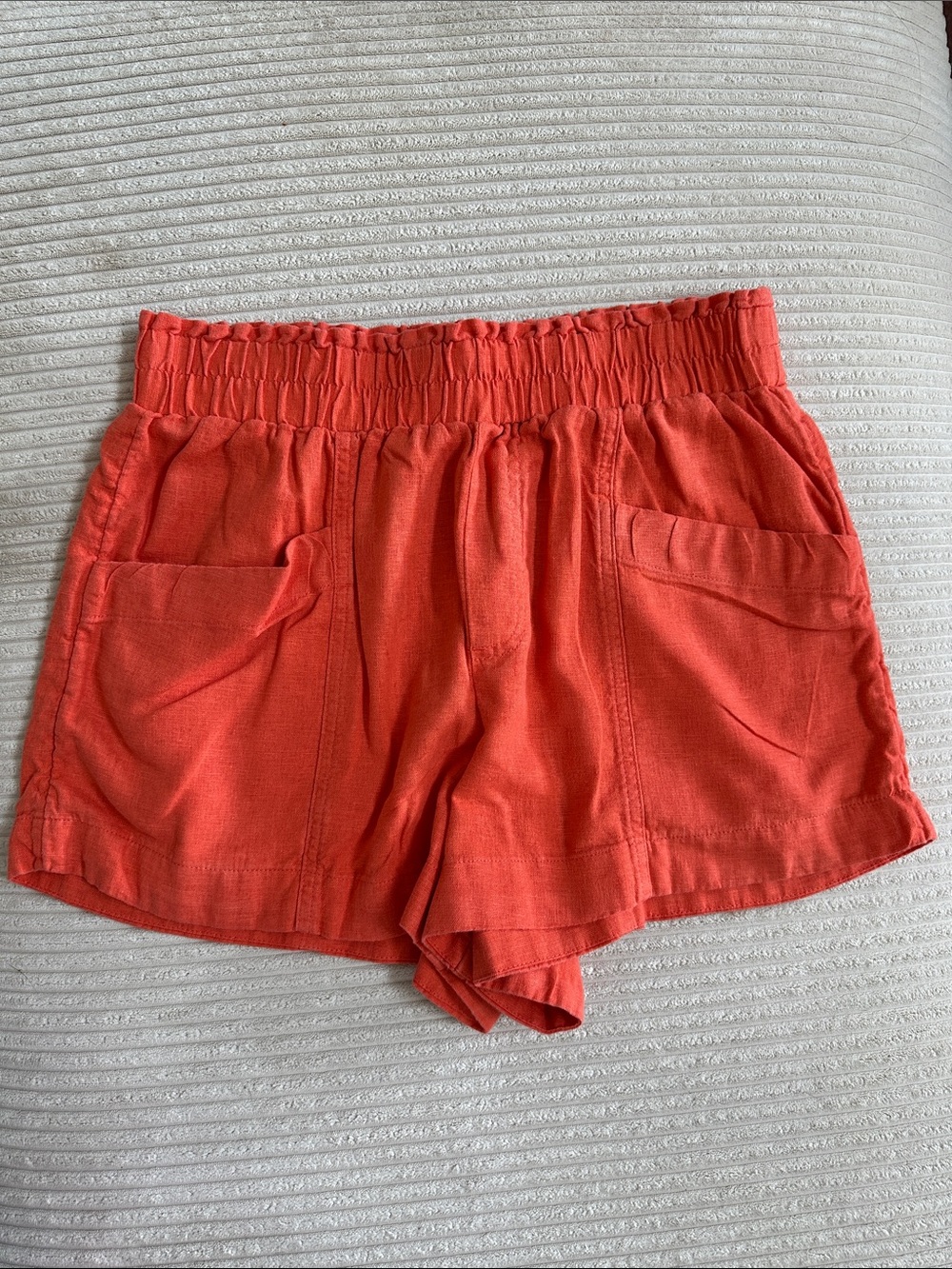 A New Day Women’s Clementine Orange Pull On Linen Blend High Waist Shorts Size M